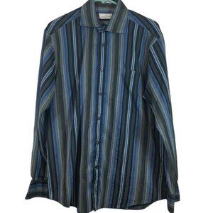 Men's Bugatchi Striped Button Down Shirt Shaped Fit Size Large EUC #7873